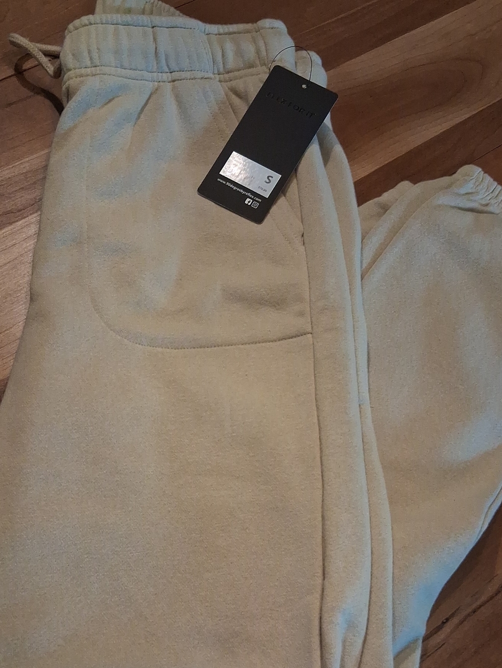 90 Degree By Reflex Cream Fleece Joggers with Brand Tag